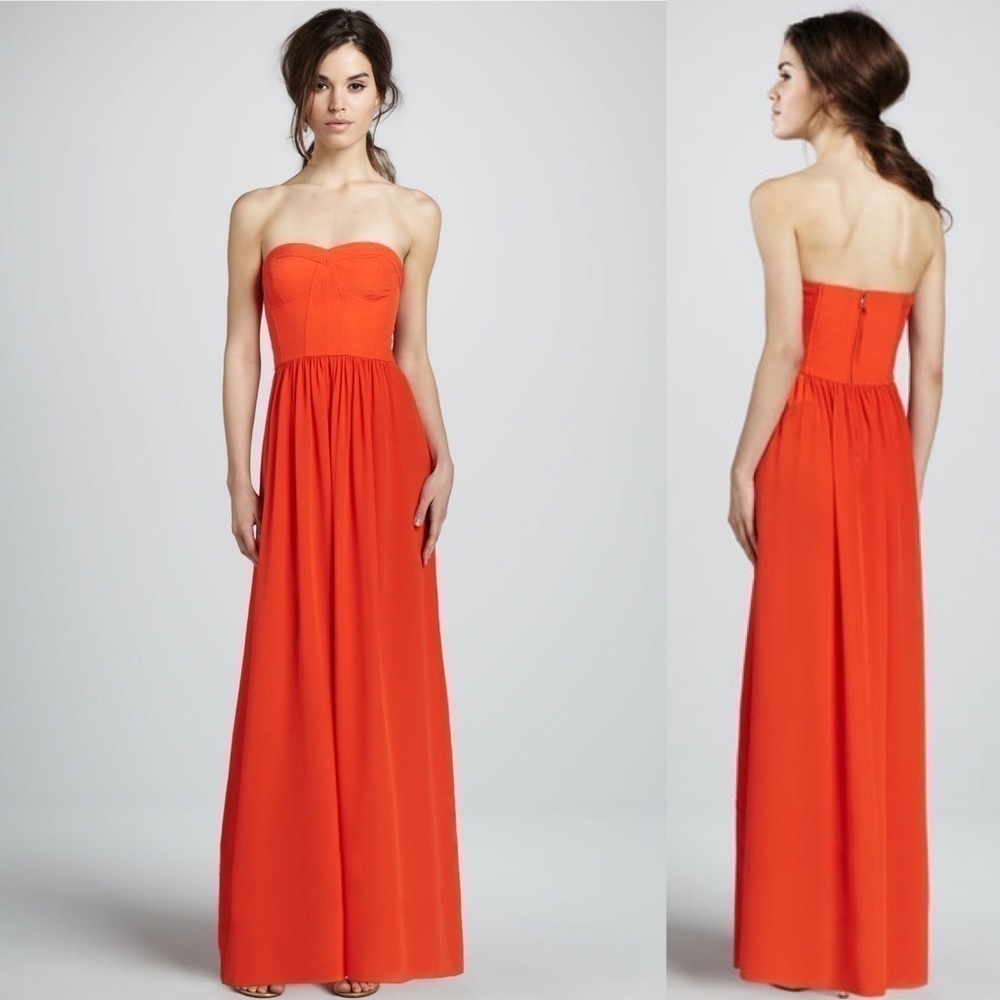 Rebecca Taylor Corset Strapless Gown Coral 4